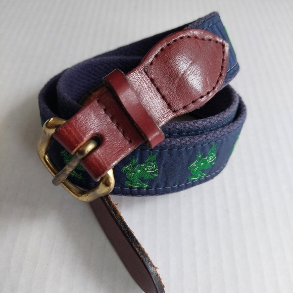 Adorable Frog Belt Leather Canvas Prep sz Women 8-10 - Picture 3 of 6